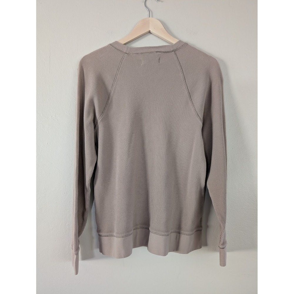 Everlane Organic Cotton Waffle Knit Long Sleeve Crew Neck Top Beige Lounge Cozy‎ - Picture 2 of 8